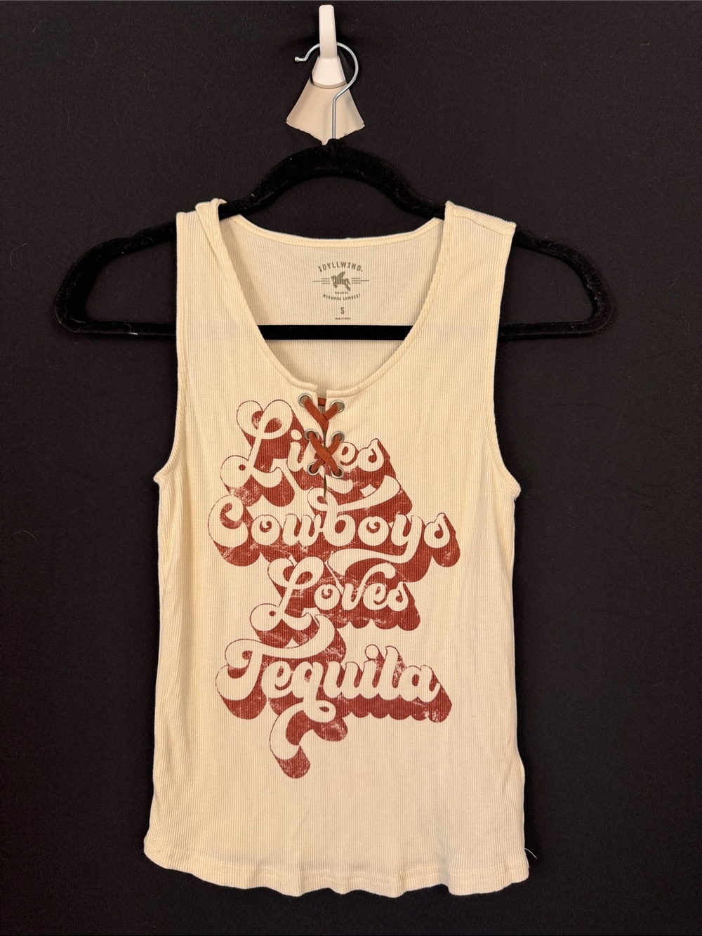 Idyllwind Likes Cowboys Loves Tequila Ribbed Tank Top Womens Small Western